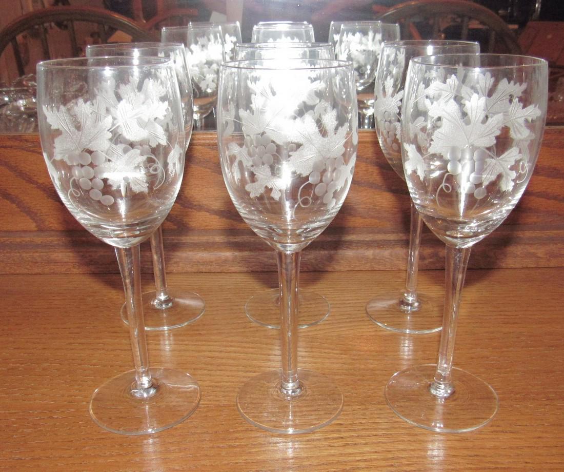 Set of 6 Etched Wine Glasses: Approx. 7" tall