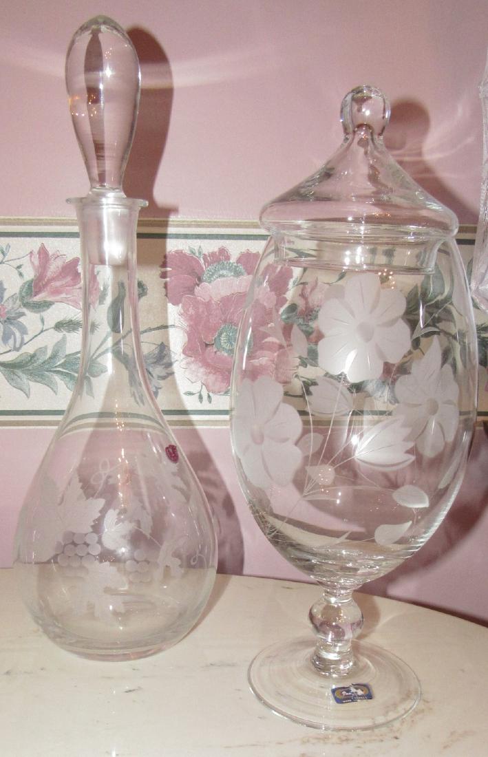 Etched Glass Lidded Jar and Decanter (1 of 5)