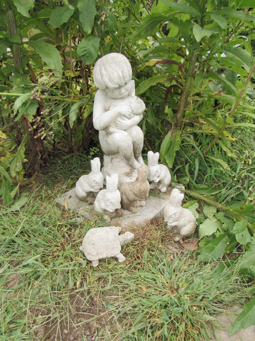 Concrete Rabbits Turtle & Little Girl Statue (1 of 2)