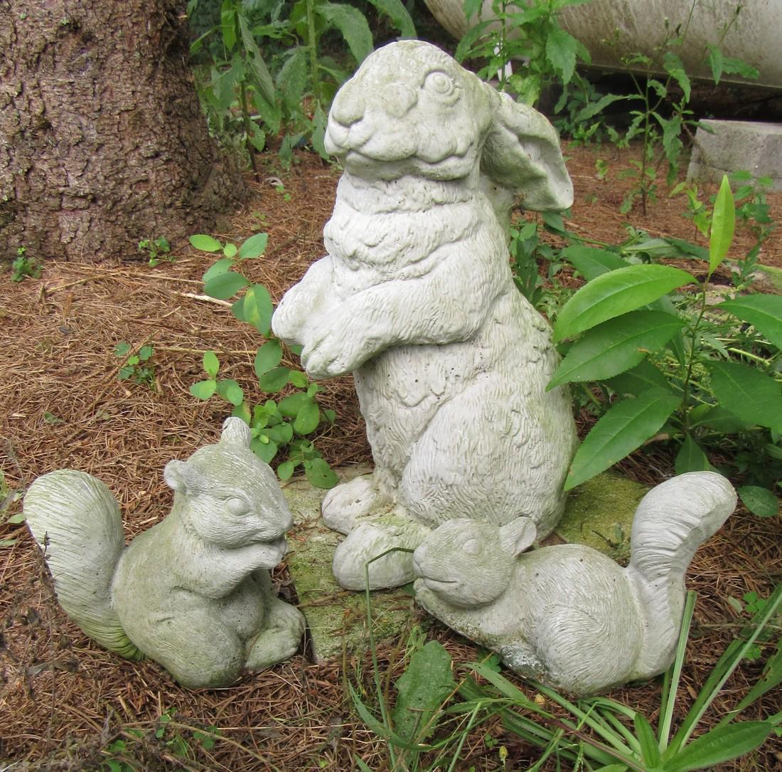 Concrete Rabbit & Squirrels: Rabbit is approx. 12" tall