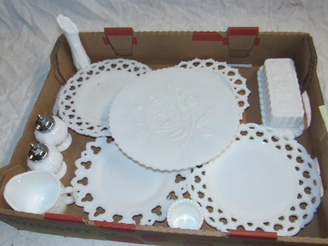 Box Full of Milk Glass Plates Butter Dish Creamer (1 of 3)