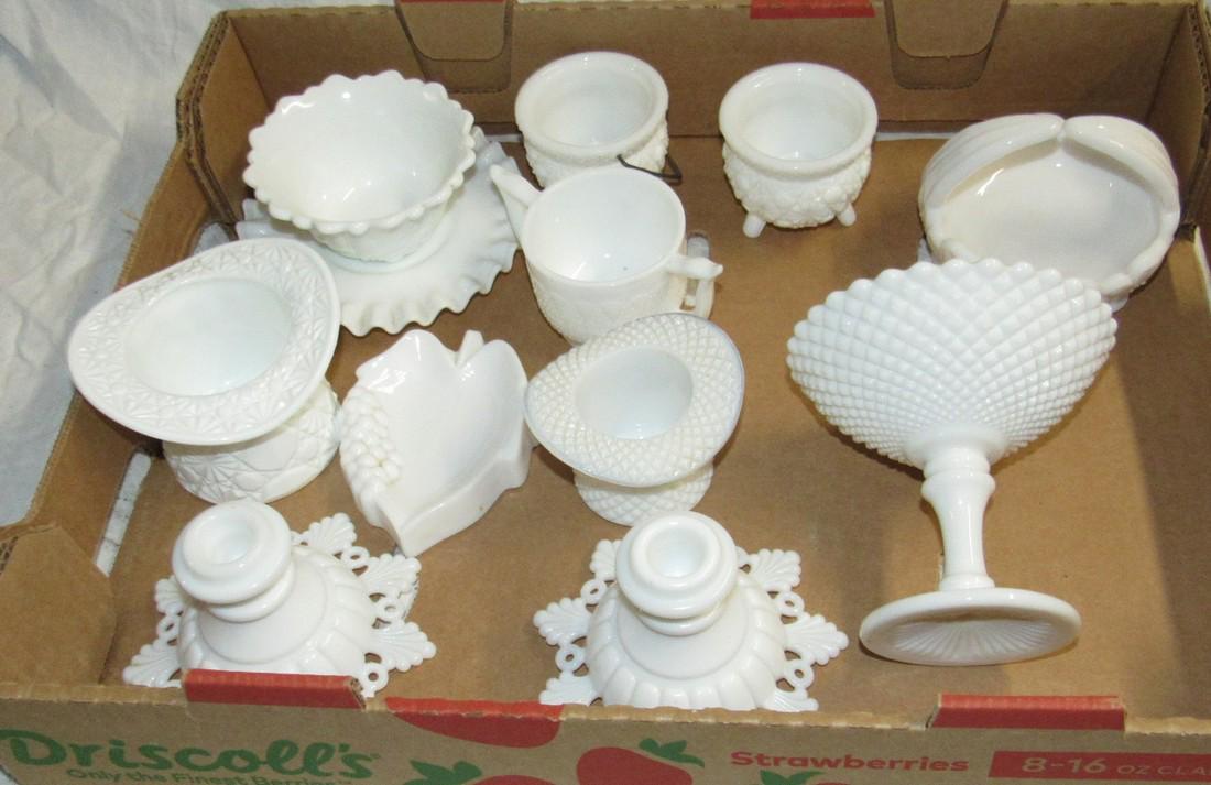 Milk Glass Candle Sticks Hats Basket Compote (1 of 1)
