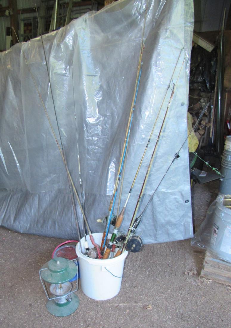 Vintage Fishing Poles Lantern & Bait Bucket (1 of 3)
