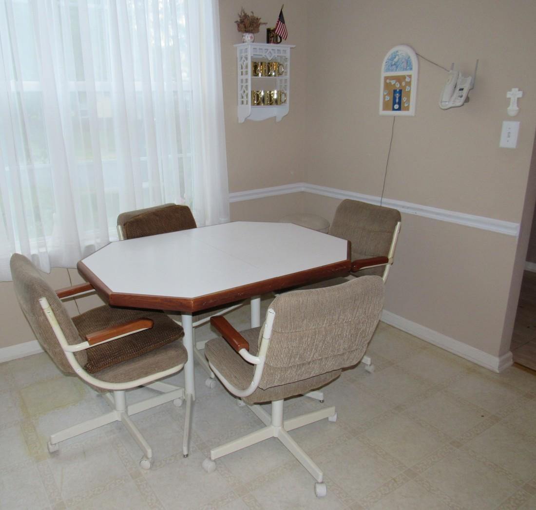 Kichen Table 4 Chairs Stool Shelf: Getting all pictured ( except extinguishers). Table is approx. 36" x 48" x 30 1/2"