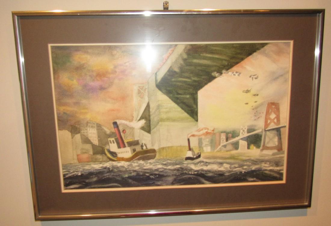 Edith Swenson Putikka Watercolor Cityscape Tug Boats (1 of 3)