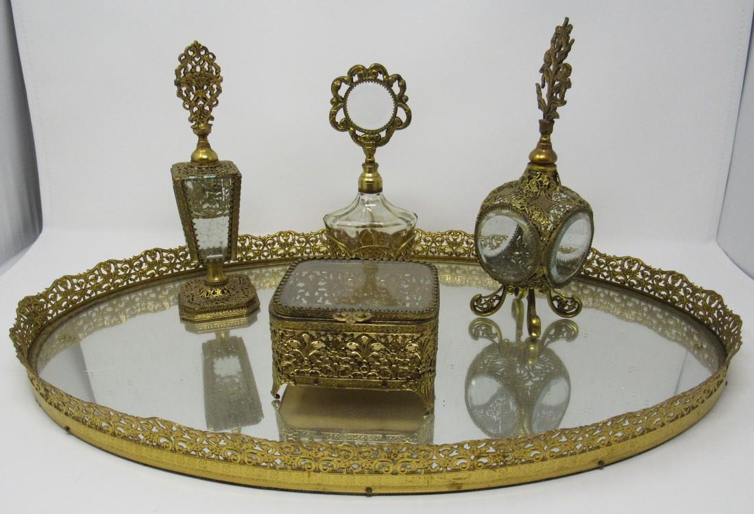 Vanity Tray w/ Perfume Bottles & Jewelry Box (1 of 4)