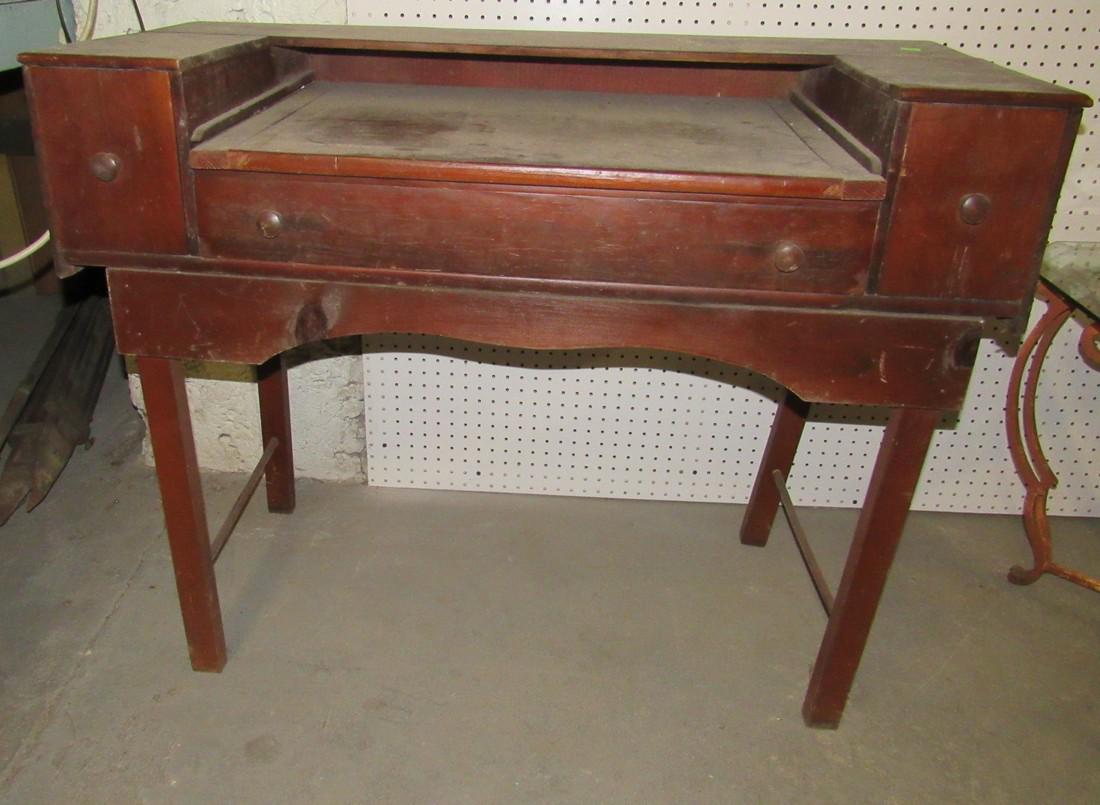 Primitive 2 Piece Desk: Apprx 20 1/2" x 43 1/2" x 33 1/2" . Legs need to be tightened up