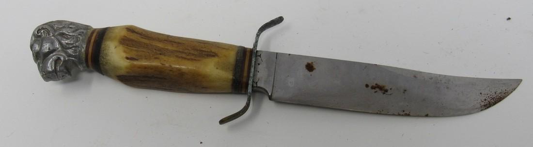 Antique / Vintage Bone Handle Knife w/ Lions Head: Apprx. 9 1/4" long