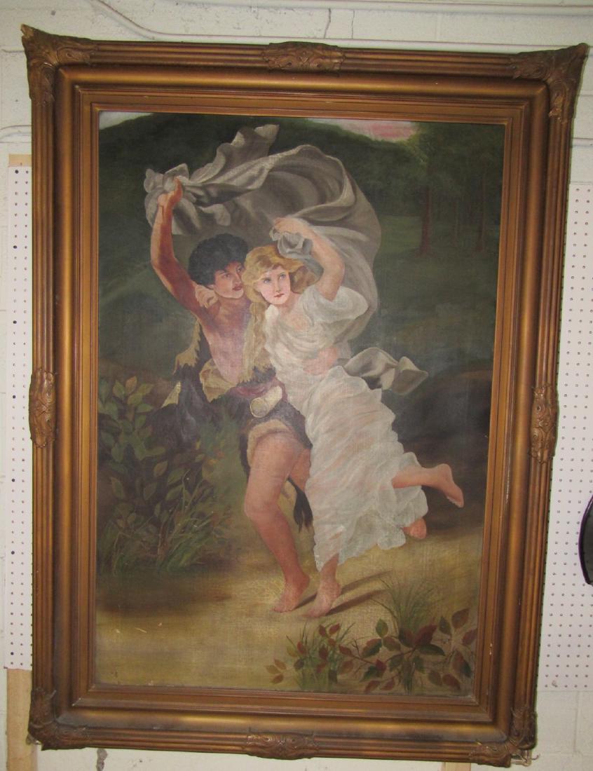 Huge Antique Victorian Style Oil Painting of Boy & Girl (1 of 9)