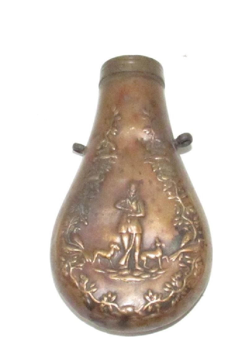 Antique Copper Hunting Scene Powder Flask (1 of 4)