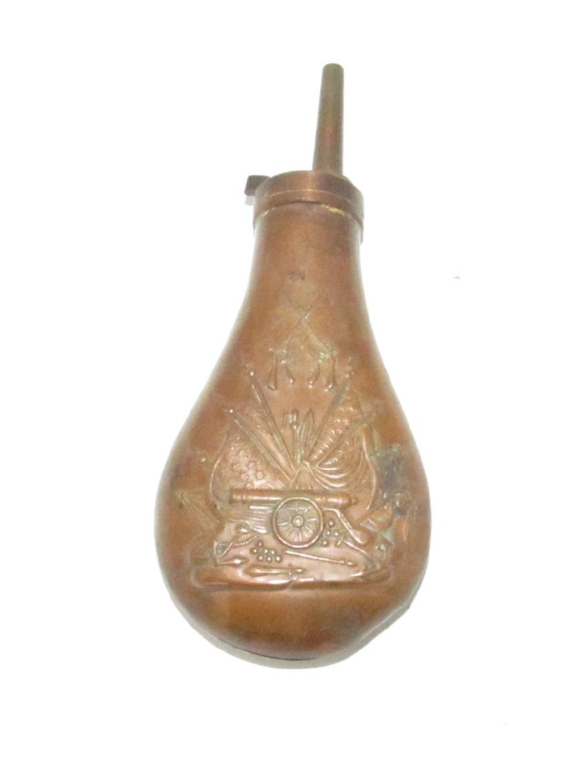 Civil War Scene Copper Powder Flask Cannon Guns Flags (1 of 6)