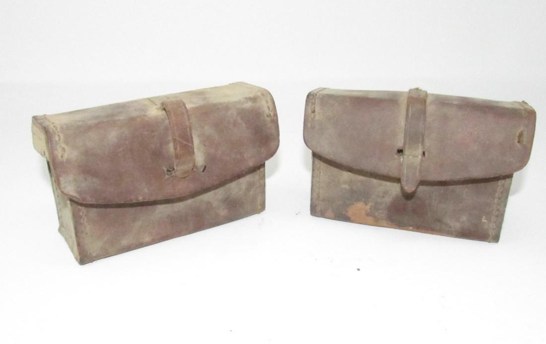 2 Sears 1943 Leather Gun Ammunition Ammo Pouches: Approx. 2 1/8"x 5 1/4" x 3 3/4" tall. Have some minimal wear and need a good cleaning
