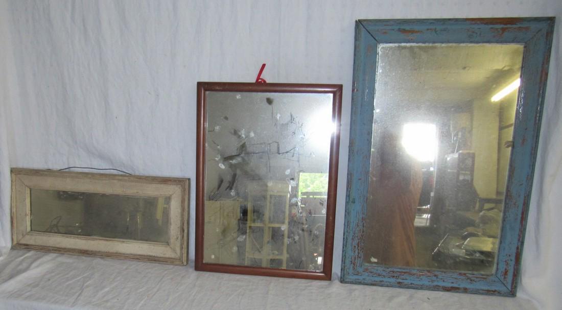 3 Antique Mirrors: Blue one is approx. 15" x 23 1/4" and has chip on right side of mirror