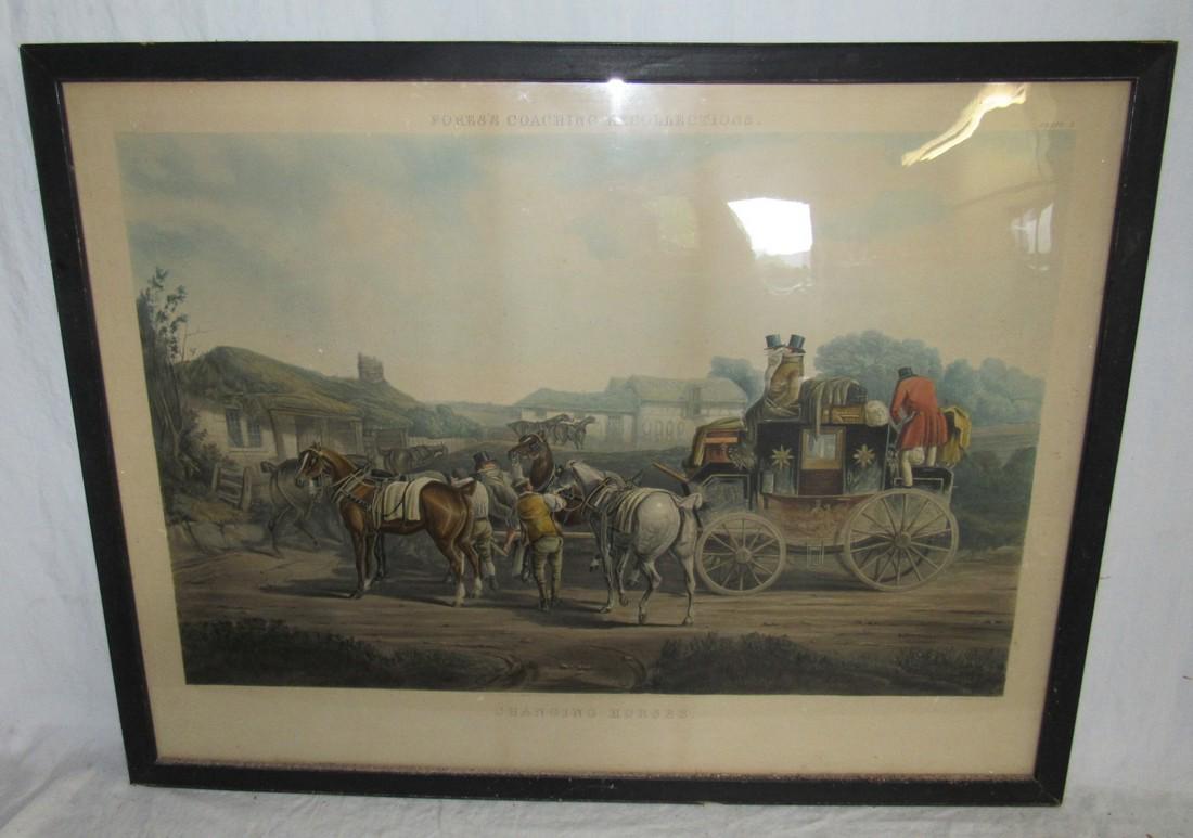 J Harris Engraving Changing Horses Stage Coach Print (1 of 5)