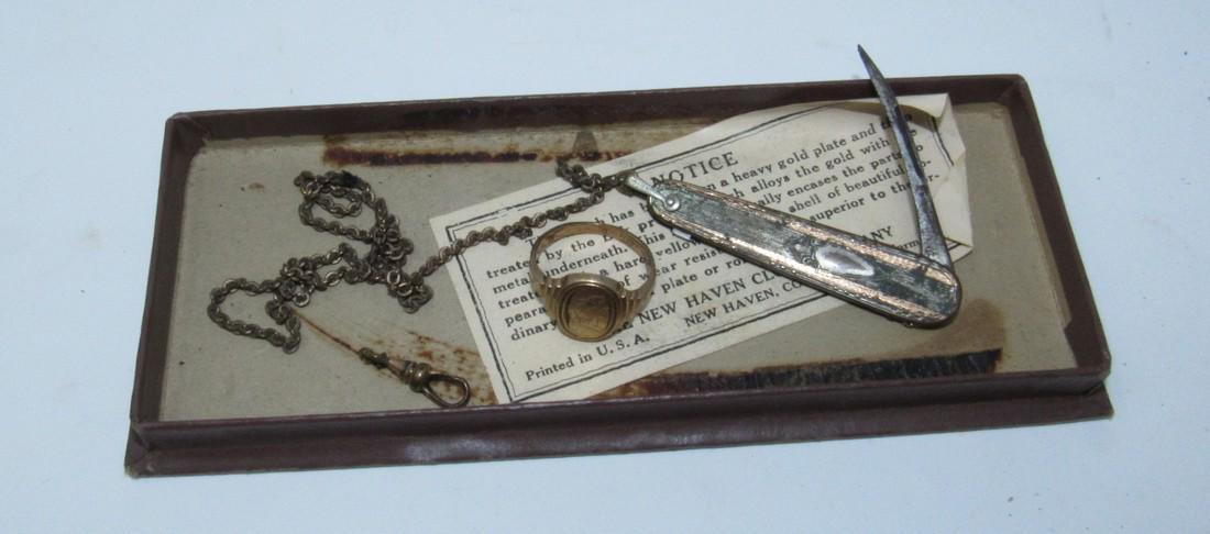Gold Filled Ring & Pocket Knife w/ Bolt Chain (1 of 2)