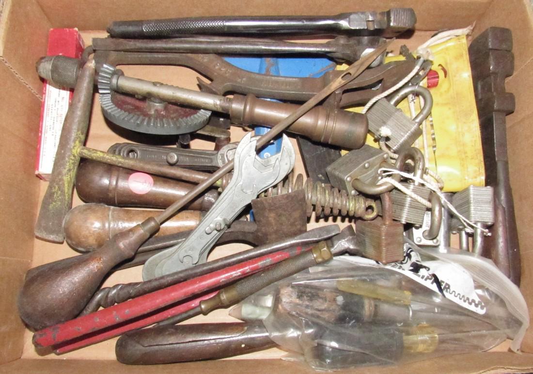 Box Lot of Tools Wrenches Screw Drivers & Misc (1 of 3)