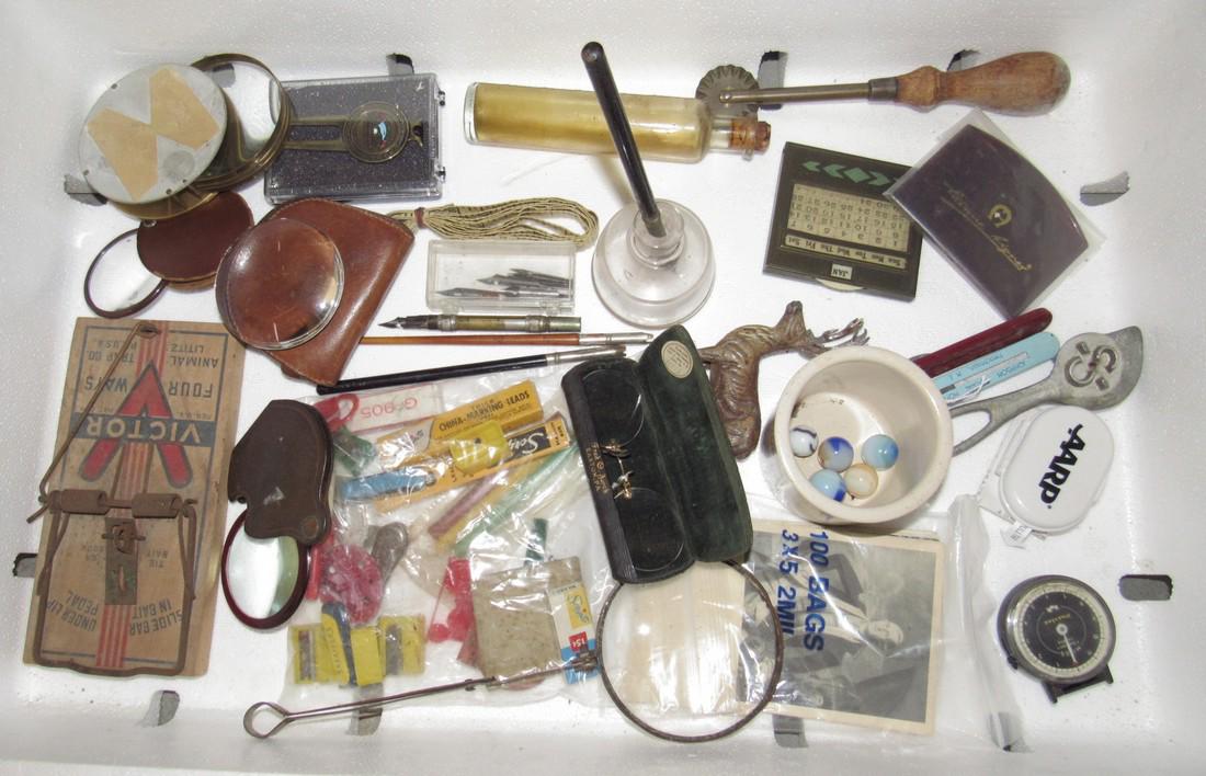 Inkwell Crimper Magnifying Glasses Misc Box Lot (1 of 2)