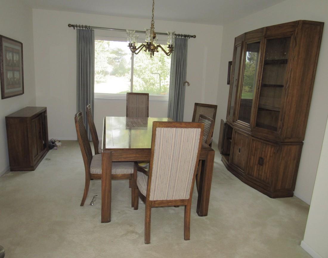 Dining Room Set: Lot includes 6 chairs , table ( 42" x 66") , Hutch , and console ( 12" x 36" x 30" tall). Table comes with 2 leaves