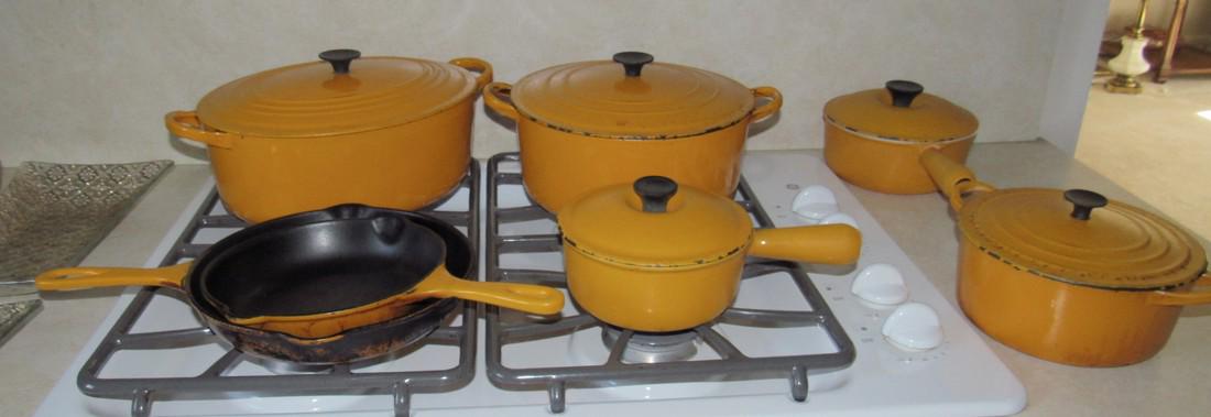 Lot of Le Creuset Pots Pans Skillets: Getting all pictured