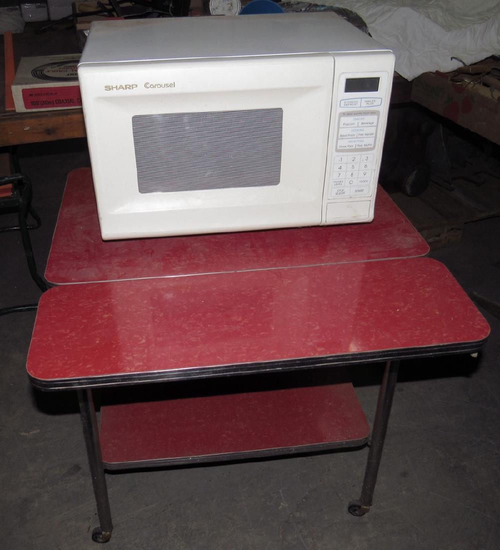 Formica Top Rolling Cart with Microwave (1 of 2)