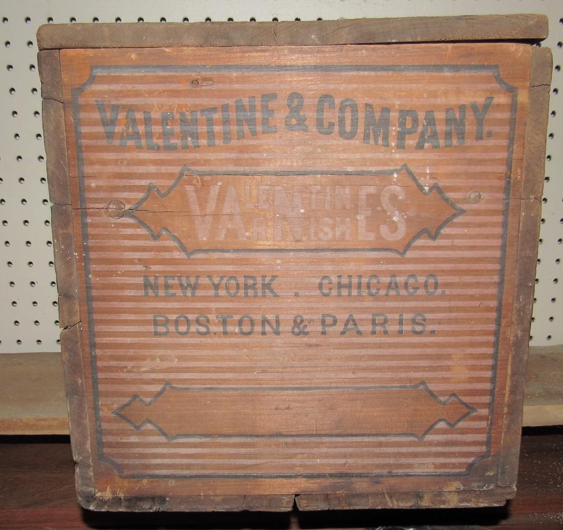 Valentine Varnishes Wooden Crate: Approx 12" x 14 1/2" x 12 1/2" tall