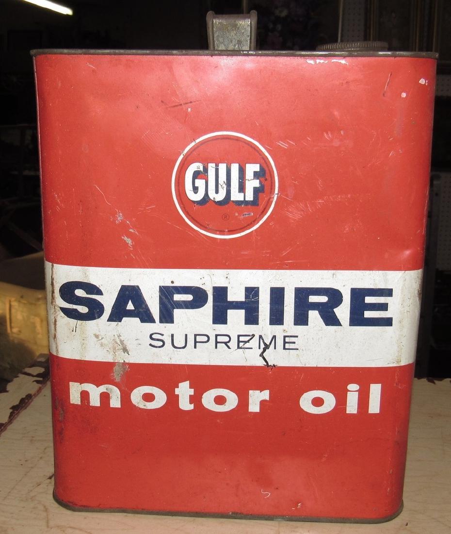 Gulf Saphire Supreme Motor Oil 2 Gallon Can: Has some dents & dings