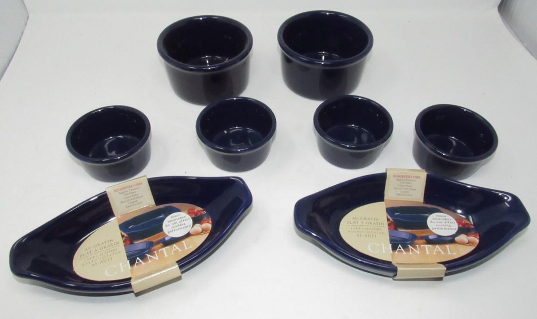 Chantal Veggie Dishes & Custard Cups: Larger cups are 1.5 cup. Veggie dishes are 8 1/4" x 4 1/4"