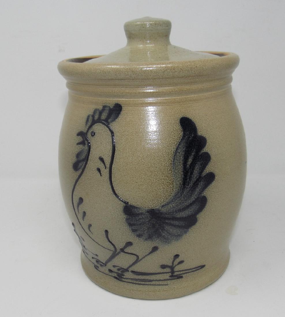 Blue Decorated Maple City Rooster Chicken Crock (1 of 2)