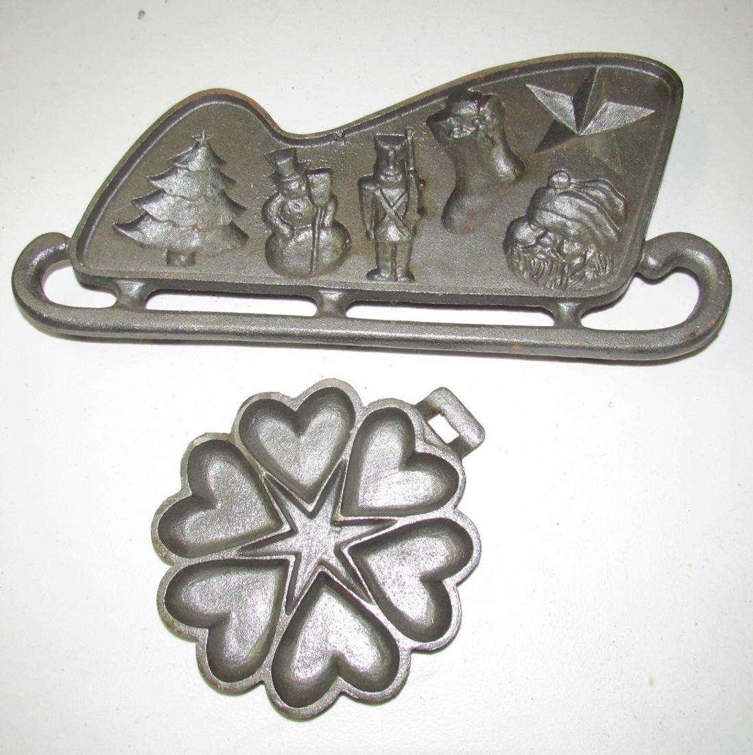 Cast Iron Christmas Sleigh Santa & Heart Molds (1 of 1)