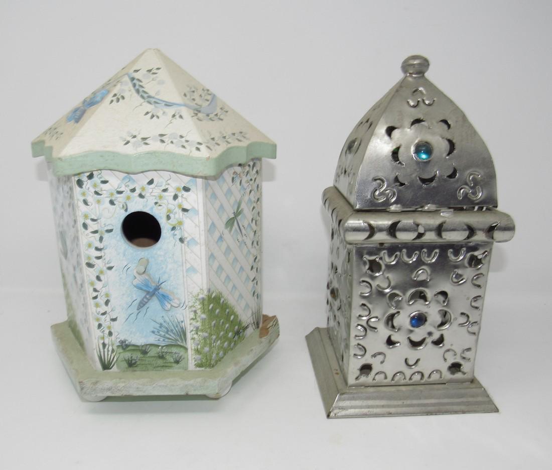 Birdhouse and Pierced Tin Candle Lamp (1 of 1)