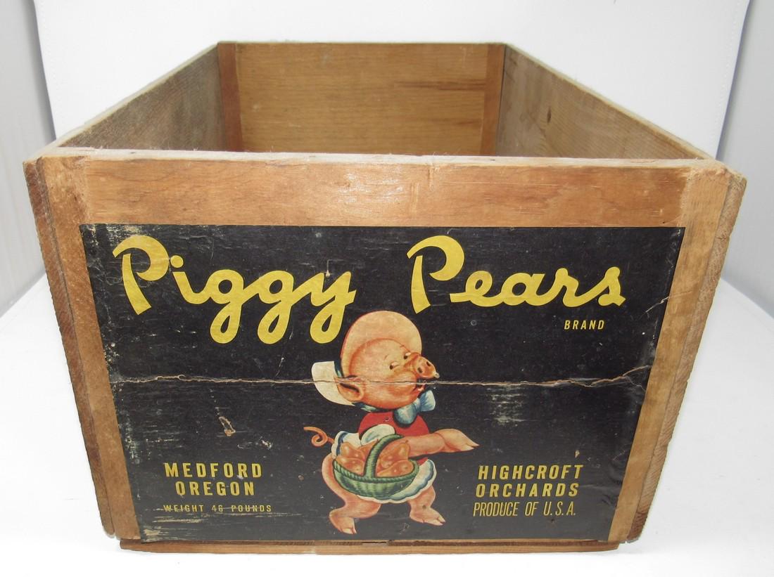 Piggy Pears Wooden Crate: Approx 12" x 19 1/2" x 9" tall