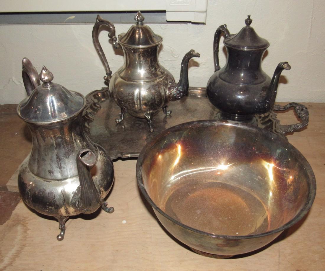 Silverplate Teapots Serving Tray & Gorham Bowl (1 of 3)