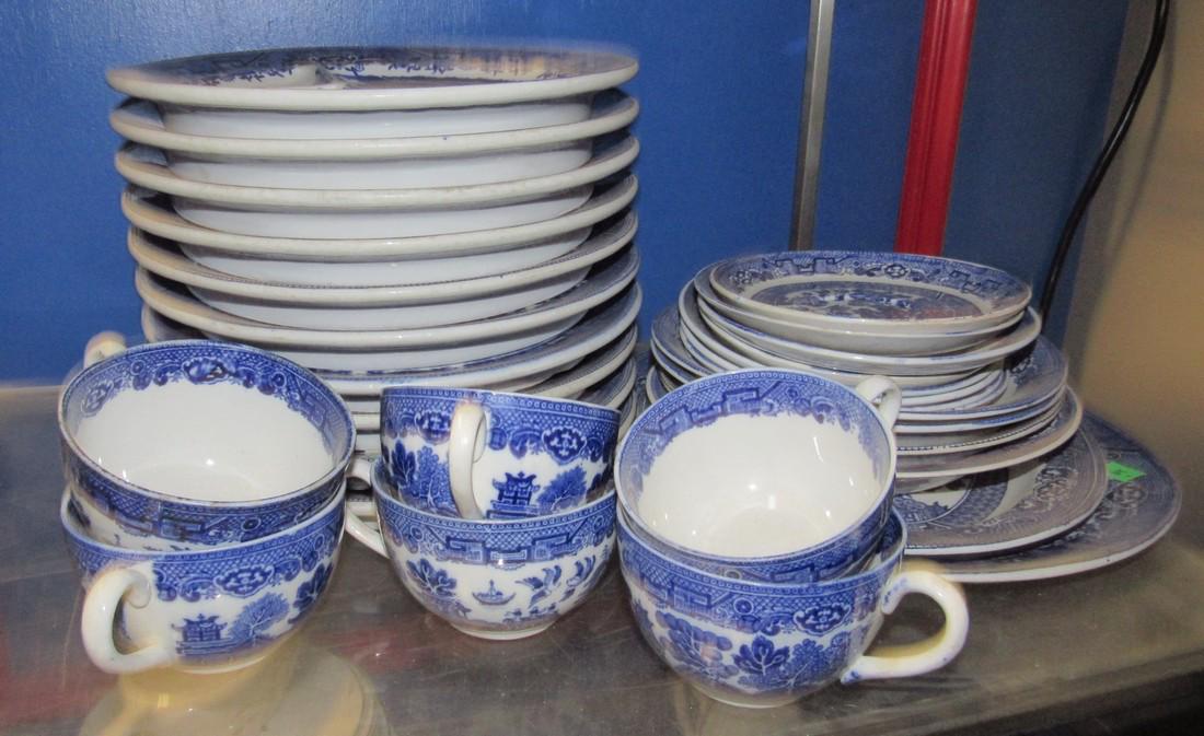 Ideal Grille Plate Allertons Willow China Lot: Getting all pictured on shelf did not check every piece for damage