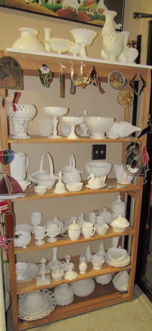 Large Lot of Milk Glass Candle Holders Compotes Pitcher (1 of 8)