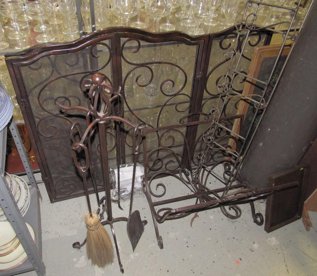 Fireplace Screen Tool Set Log Rack (1 of 4)