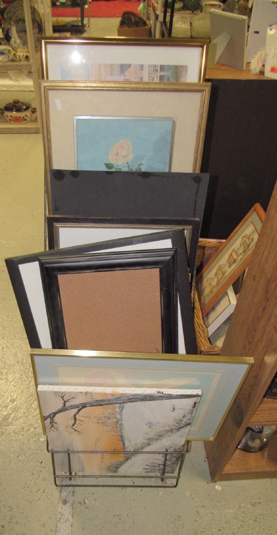 Picture Frames Paintings Prints Watercolors and Rack: Getting all pictured. Includes the rack. Must take all!