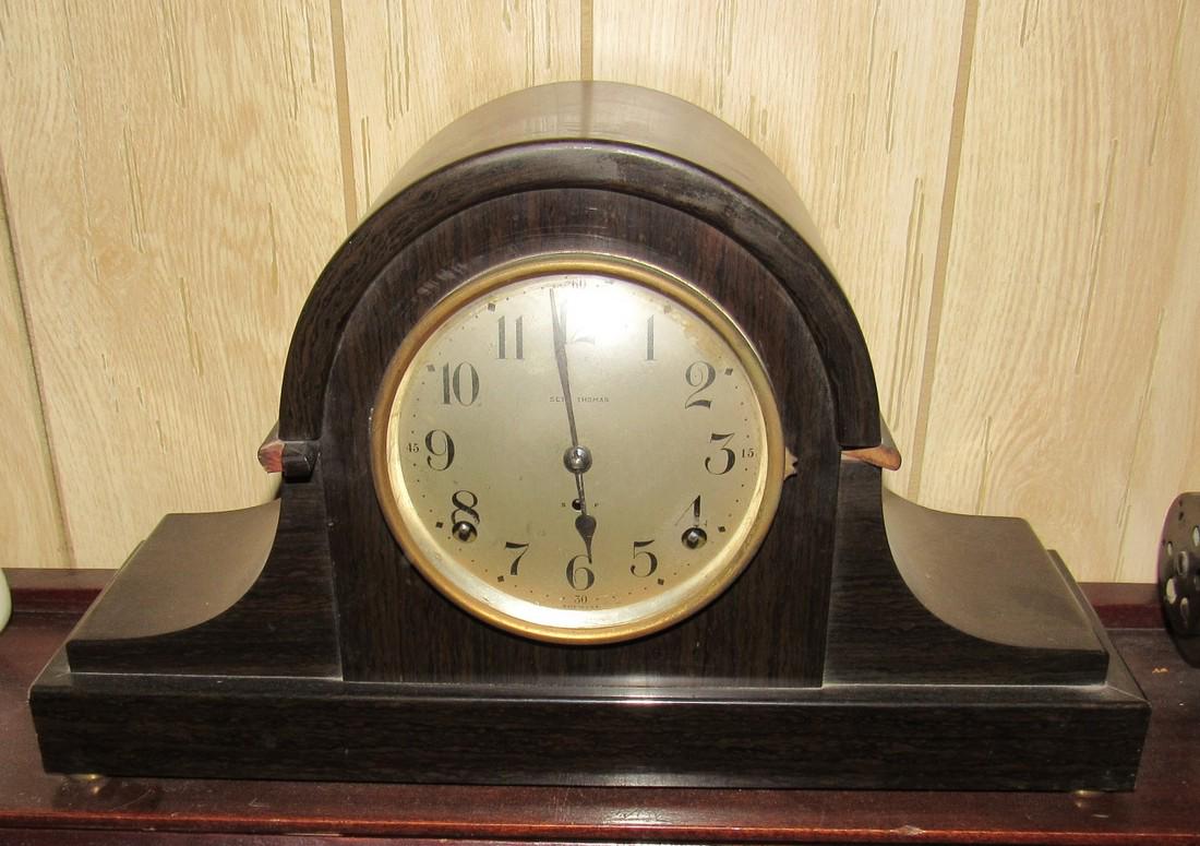 Seth Thomas Mantle Clock: Case has some damage. Sold in untested condition