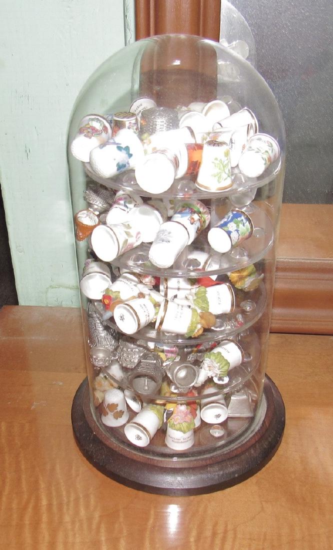 Dome Case filled with Thimbles: Case is approx 12" tall and 5" tall