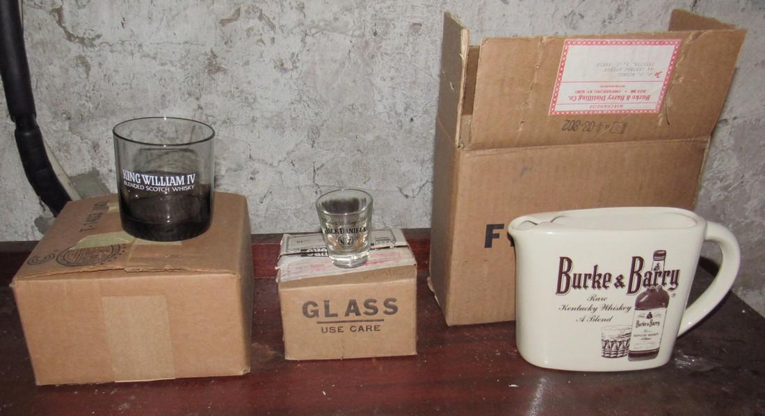 Whisky Shot Glasses Jack Daniels Burke Barry Pitcher: There are 4 of each glasses. All new in box.