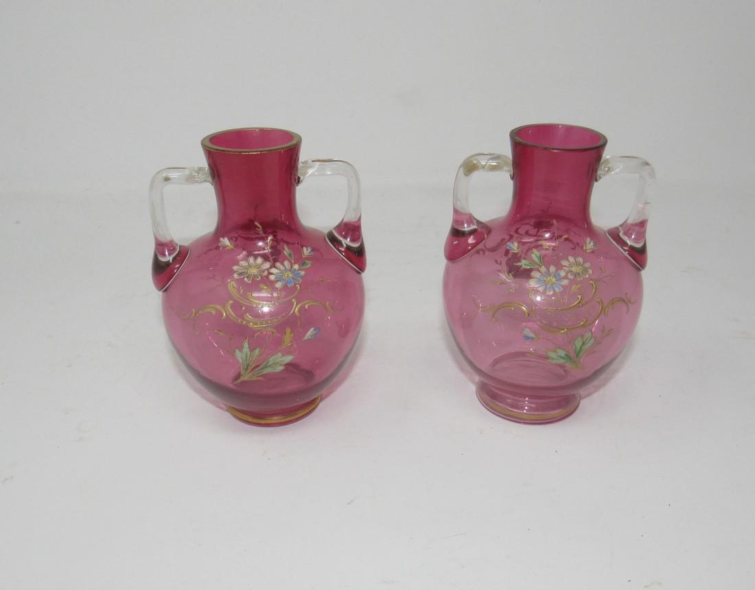 Pair of Rose Opaline Vases: Approx 5" tall.