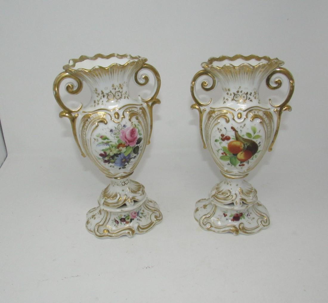 Pair of Paris Porcelain Two Handled Urns on Stands (1 of 7)