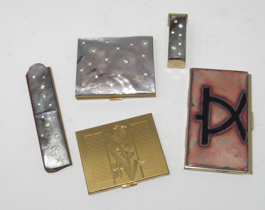 Compacts Lipstick Holder & Misc: Getting all pictured. Lipstick holder is missing a piece.