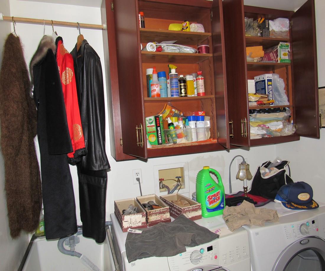 Jackets Oriental Gap Shorts Laundry Room Partial: Lot includes everything in cabinets, hanging in/around washer and dryer. Does not include washer and dryer