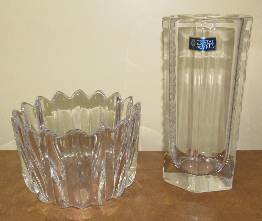 Orrefors Crystal Bowl and Sevres Cristal Vase: Vase is approx 10 1/4" tall