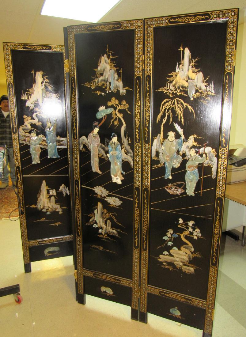 Chinese Black Lacquer Dressing Screen Divider