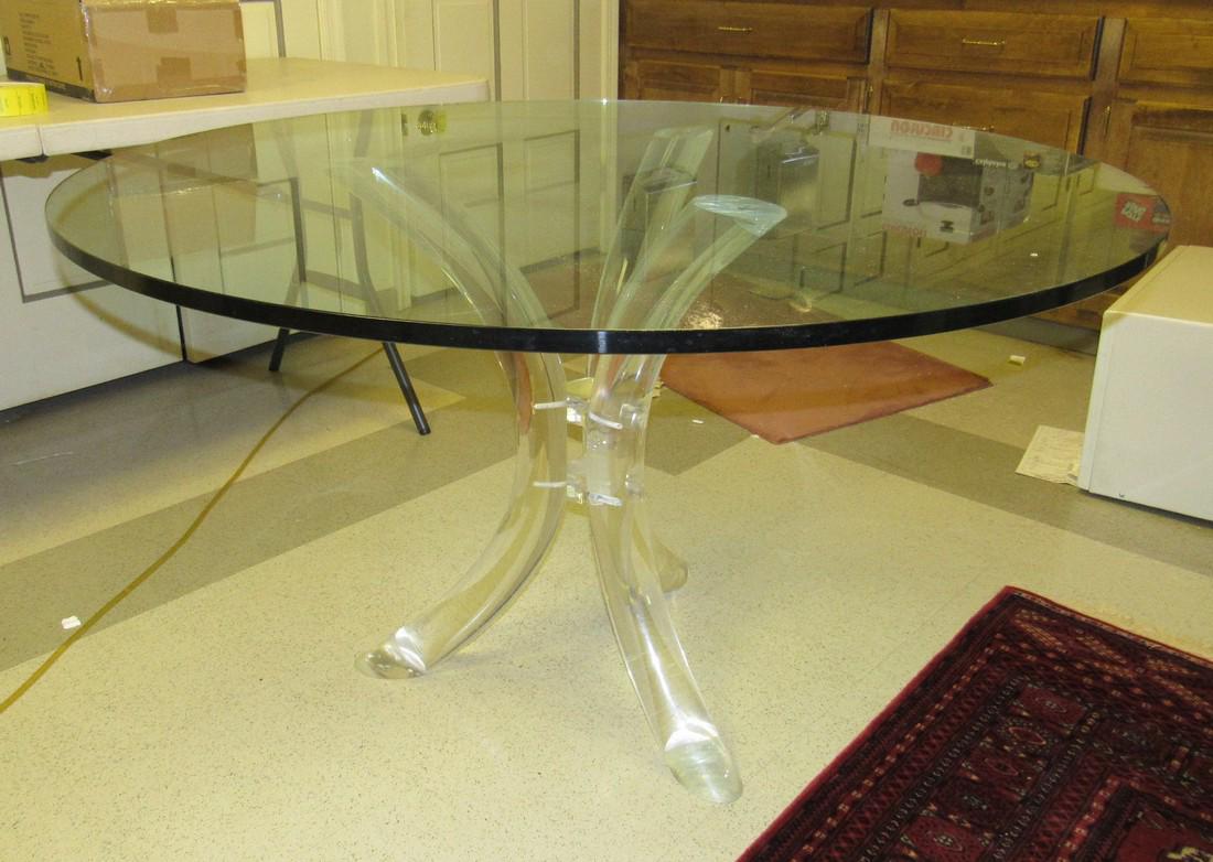Sabre Leg Lucite Table Attributed to Charles Hollis: Attributed to Charles Hollis Jones. Approx 48" in diameter and 29" tall.