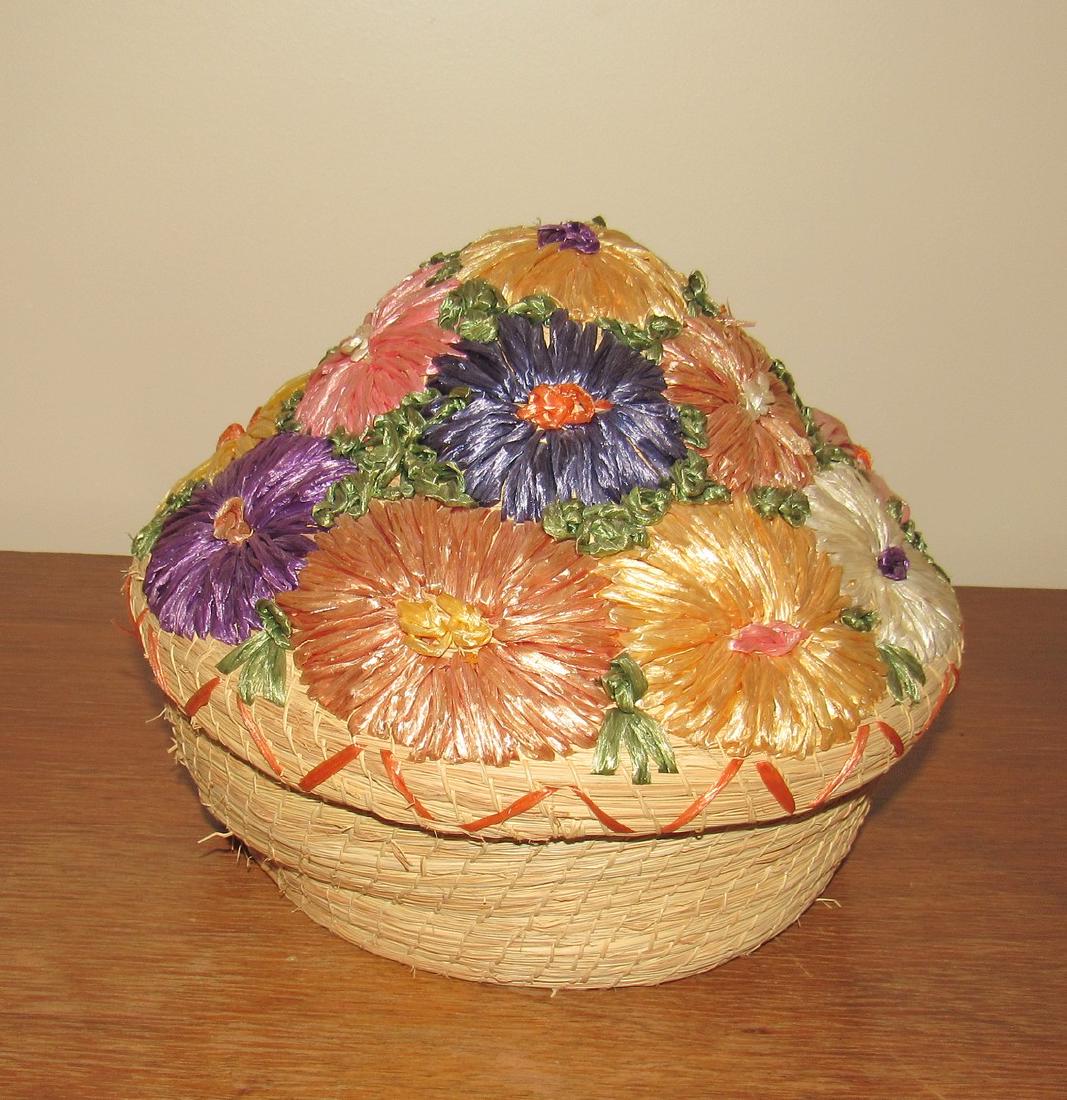 Oriental Sewing Basket: Apprx 10 1/2" in diameter and 10" tall