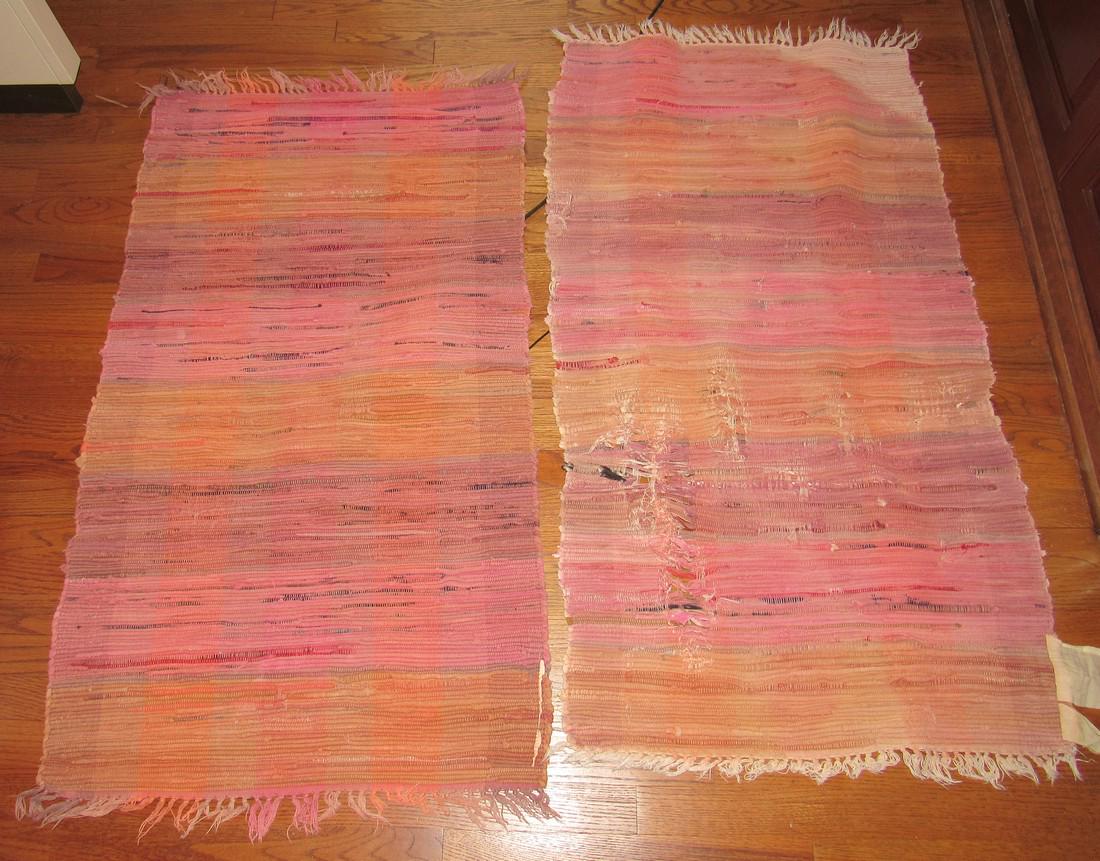 2 Rag Rugs: Approx 27" x 48" . One on right has a lot of wear