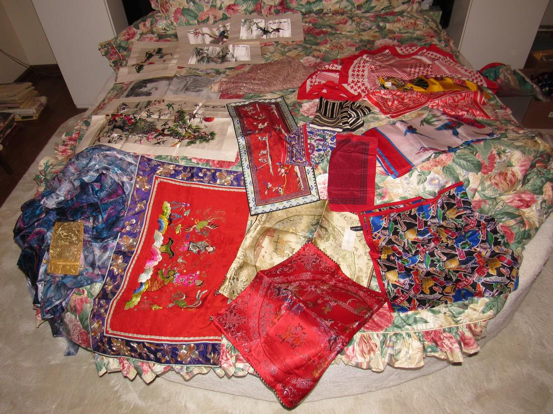 Large Lot of Chinese Silks & Handkerchiefs: Getting all pictured