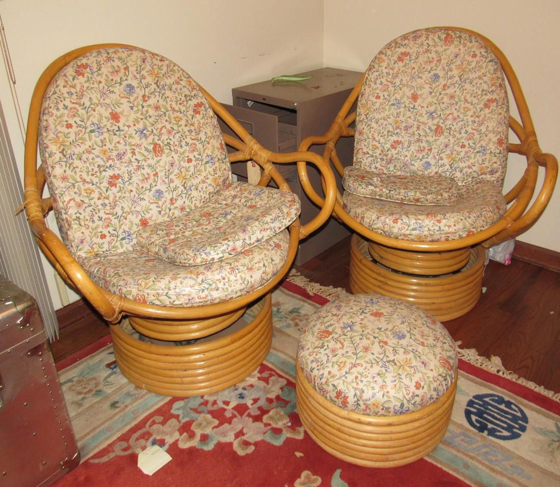 2 Bamboo Swivel Rocker Chairs Ottoman and File Cabinet: Getting all 4 items.